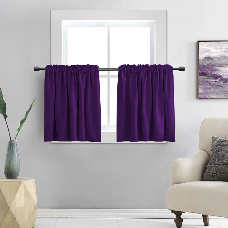 DONREN Royal Purple Small Window Room Darkening Curtain Tiers - Thermal Insulated Window Treatment Rod Pocket Curtains (42 by 36 Inch,2 Panels) - Image 1